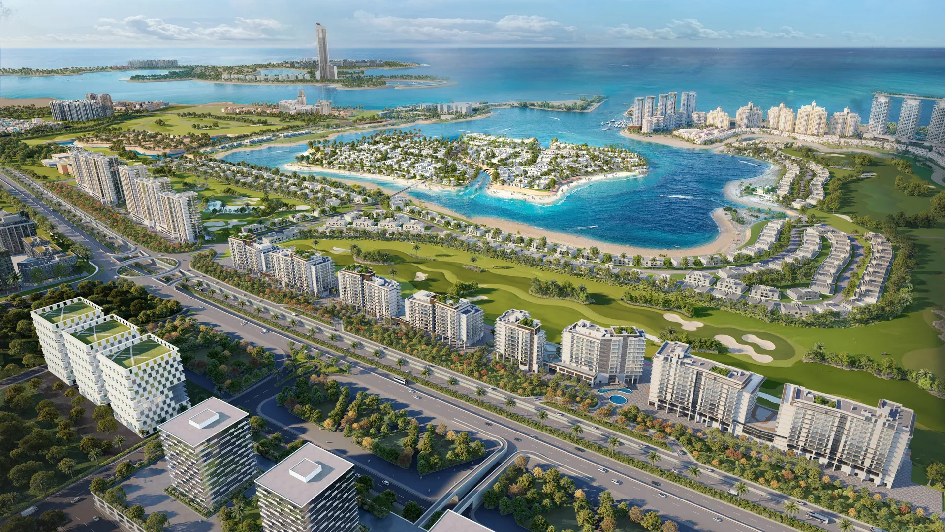 Aerial masterplan of Al Hamra Village, its golf course, waterfront and residential communities in Ras Al Khaimah