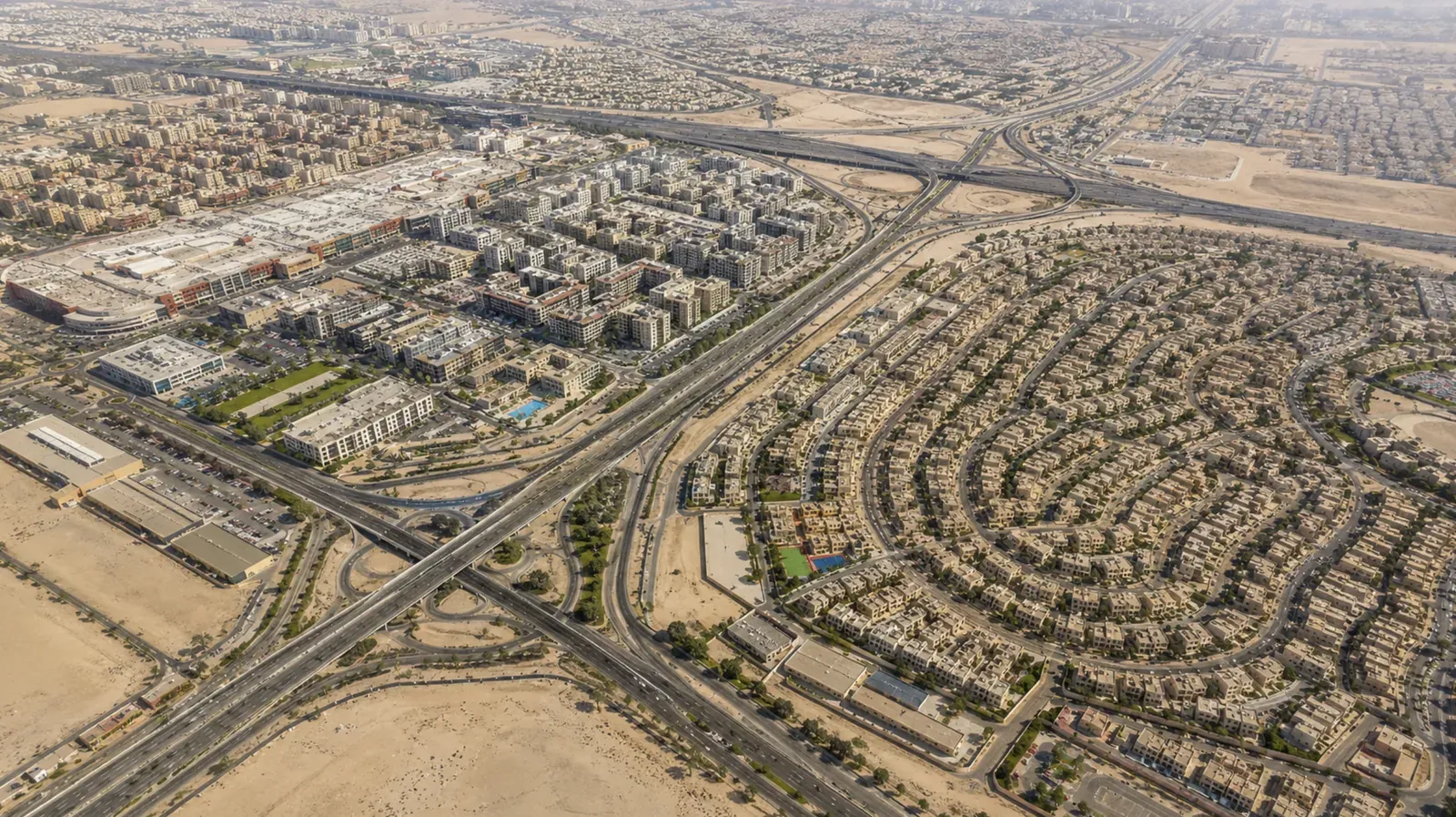Aerial view of Al Warsan First and International City, Dubai