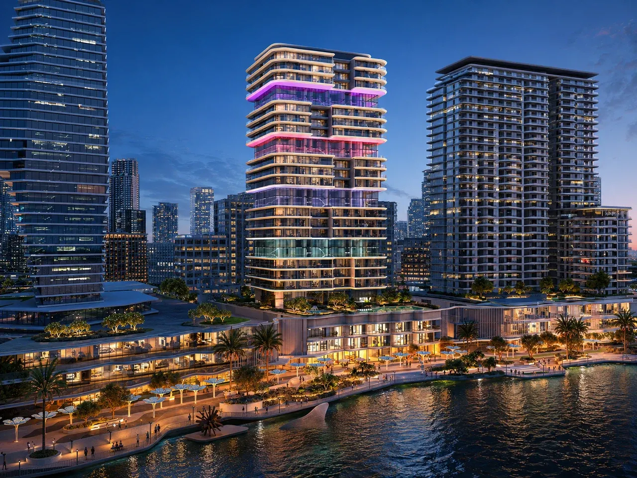 Illustrative waterfront skyline representing IMKAN developments in Abu Dhabi