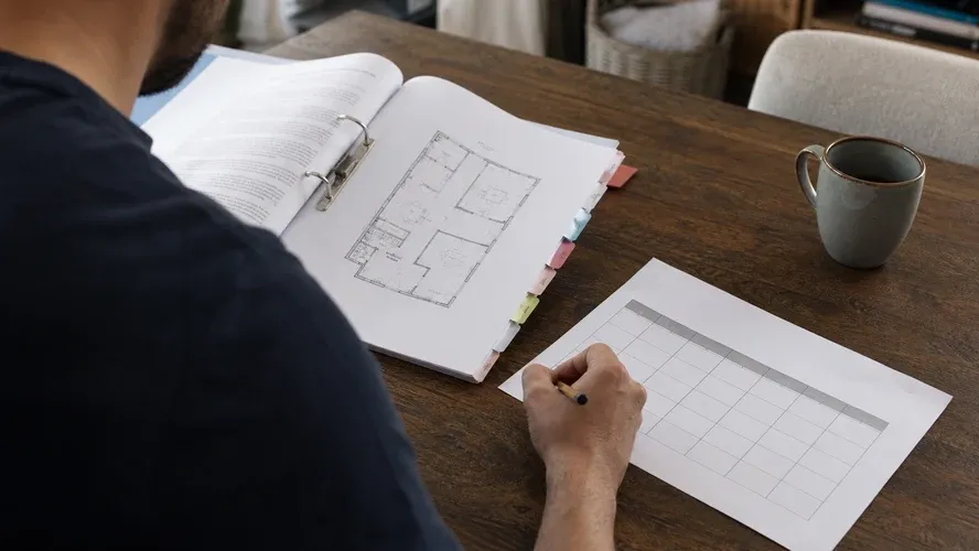 Dubai off-plan buyer comparing the SPA floor plan and payment schedule at home