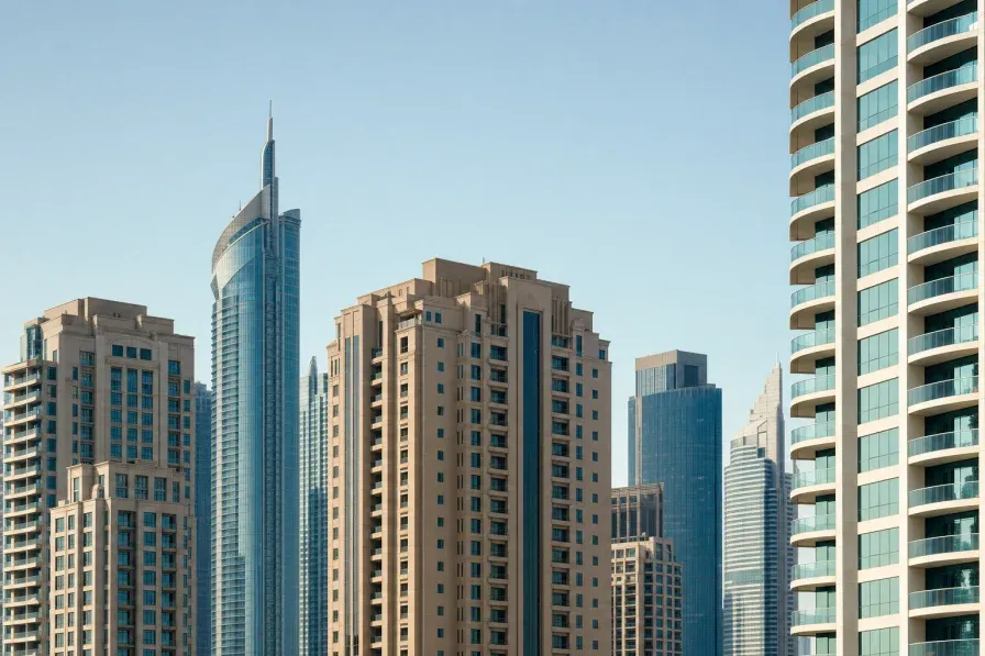 Modern residential and commercial towers in a UAE city, the kind of off-plan property global investors buy