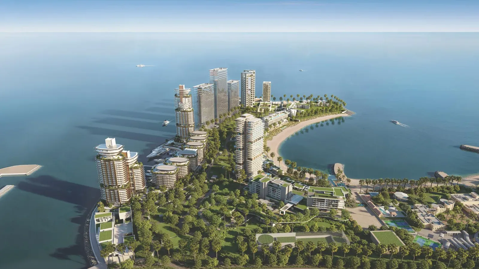 Aerial view of the waterfront in Jumeirah 2, Dubai