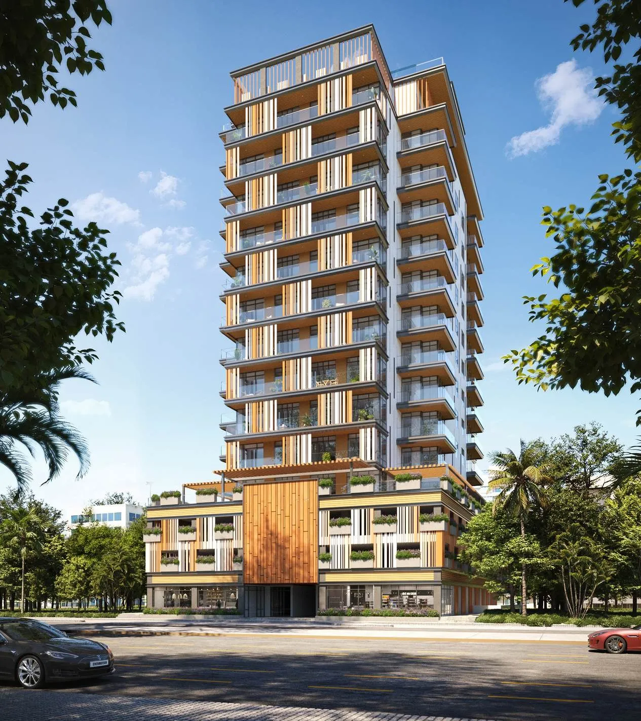 Front exterior of the Manam Pearl residential tower by Manam Development