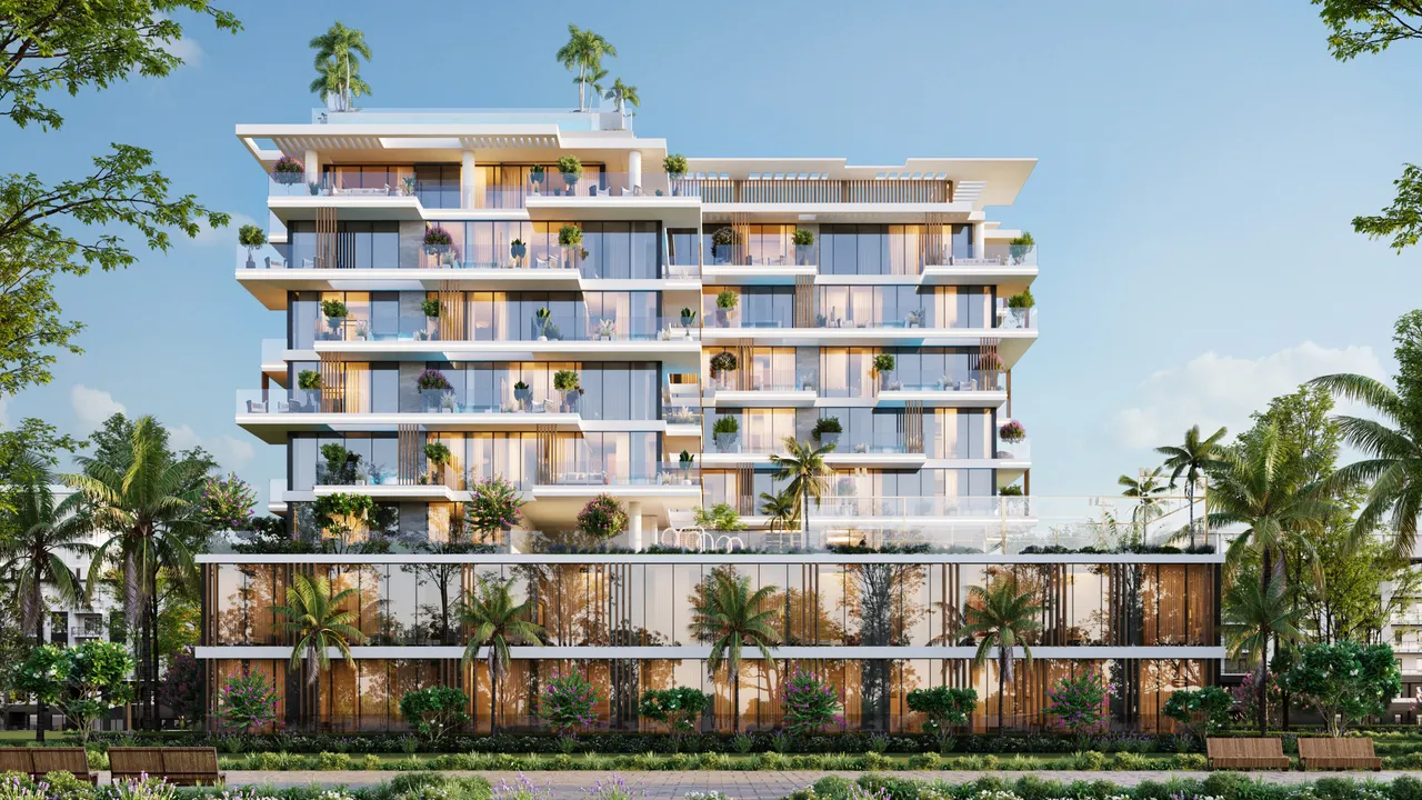 Allegro Park contemporary exterior and landscaped arrival on Dubai Islands by Mill Hill Developers