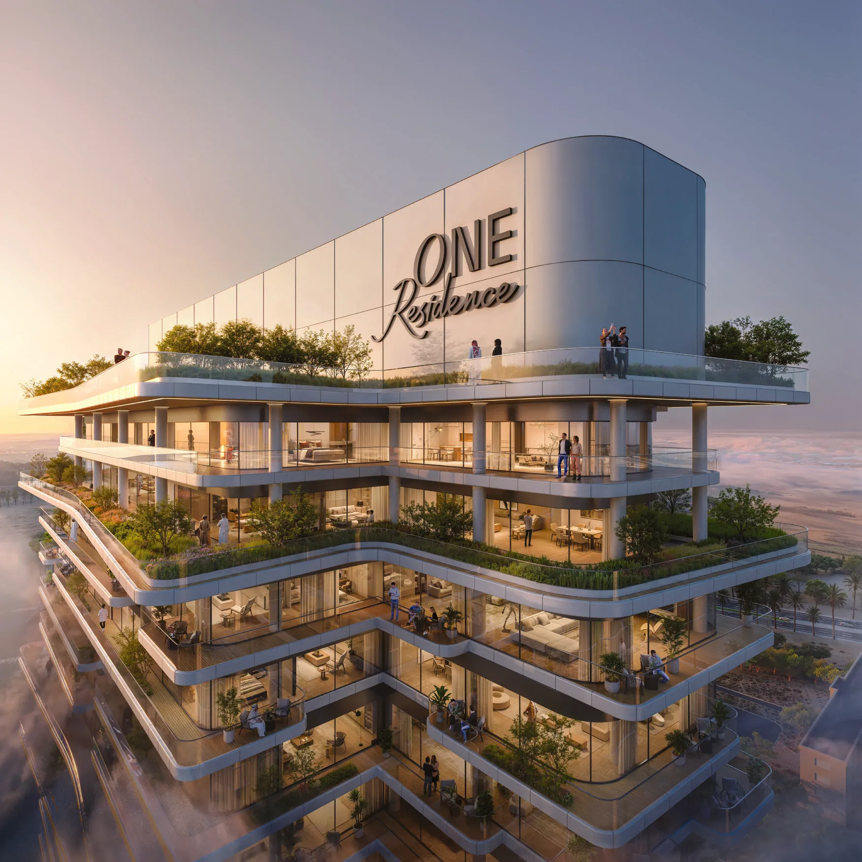 Upper terraces and landscaped balconies of One Residence on Al Reem Island