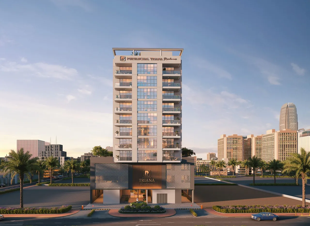 Front elevation of Purvanchal Triana Residences in Dubai by Purvanchal Developers