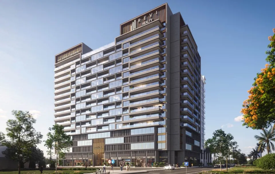 Mas Barsha Residency tower and landscaped street frontage in Al Barsha by Revi Realty
