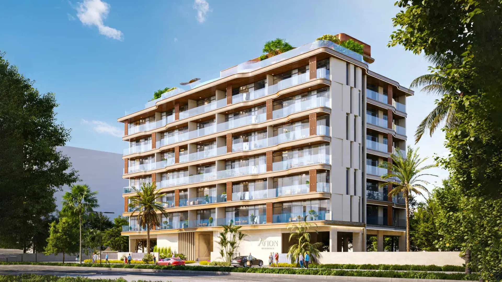 Exterior rendering of Avion Residence by Sky View Development in Dubai South